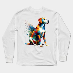 Dynamic Mountain Cur in Vibrant Splash Art Style Long Sleeve T-Shirt